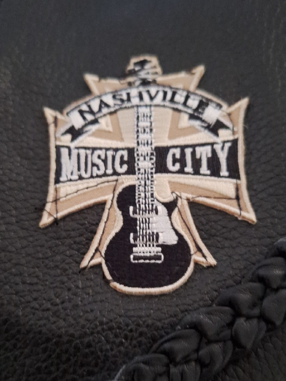 Black Leather Women's Vest with Music City Patches - Picture 9 of 11